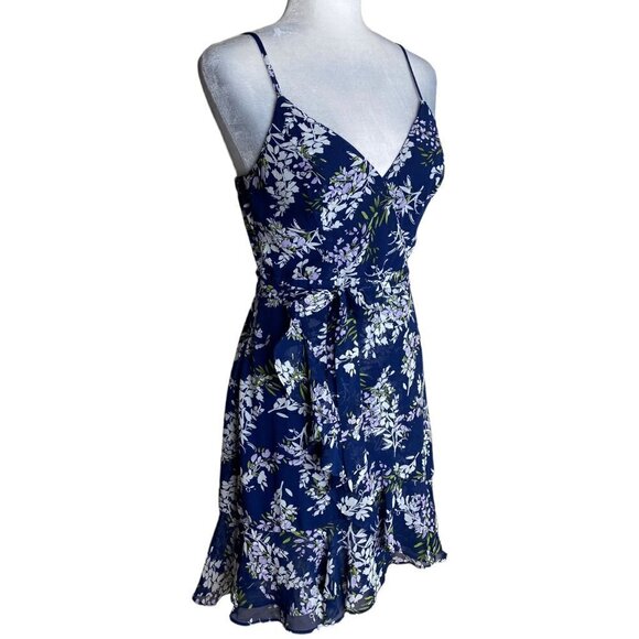 B. DARLIN Mini Dress with Belt Lilac Floral Print Cottagecore Faux Wrap JRS Sz M - Picture 5 of 8